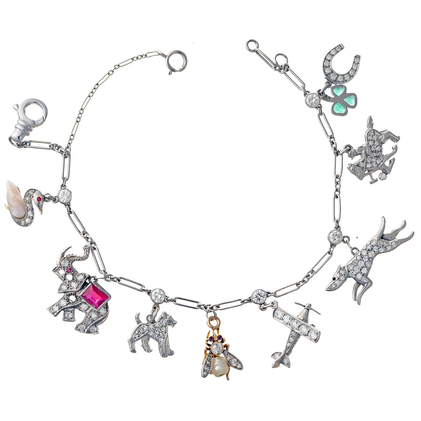 Estate Collection - Art Deco Platinum Gem - Set Charm Bracelet