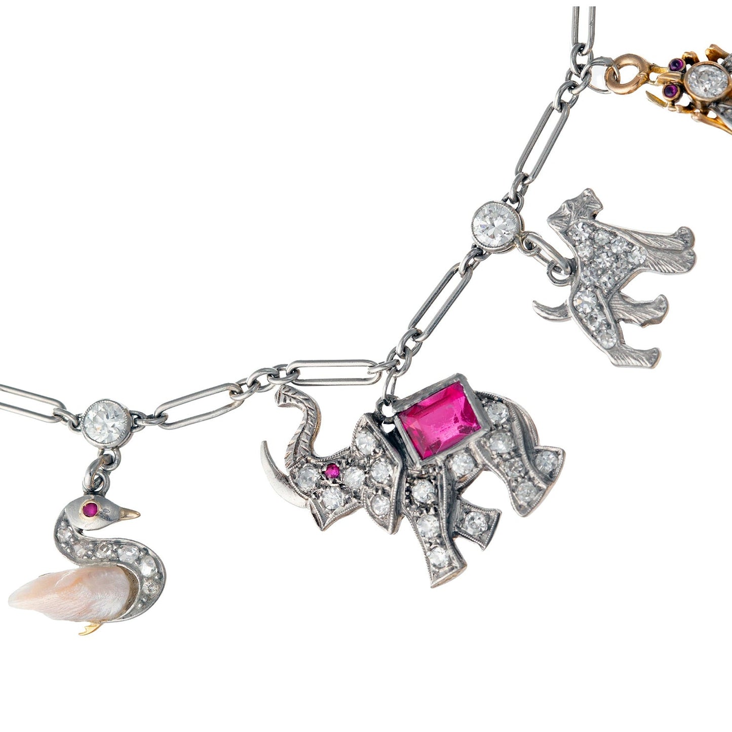 Estate Collection - Art Deco Platinum Gem - Set Charm Bracelet