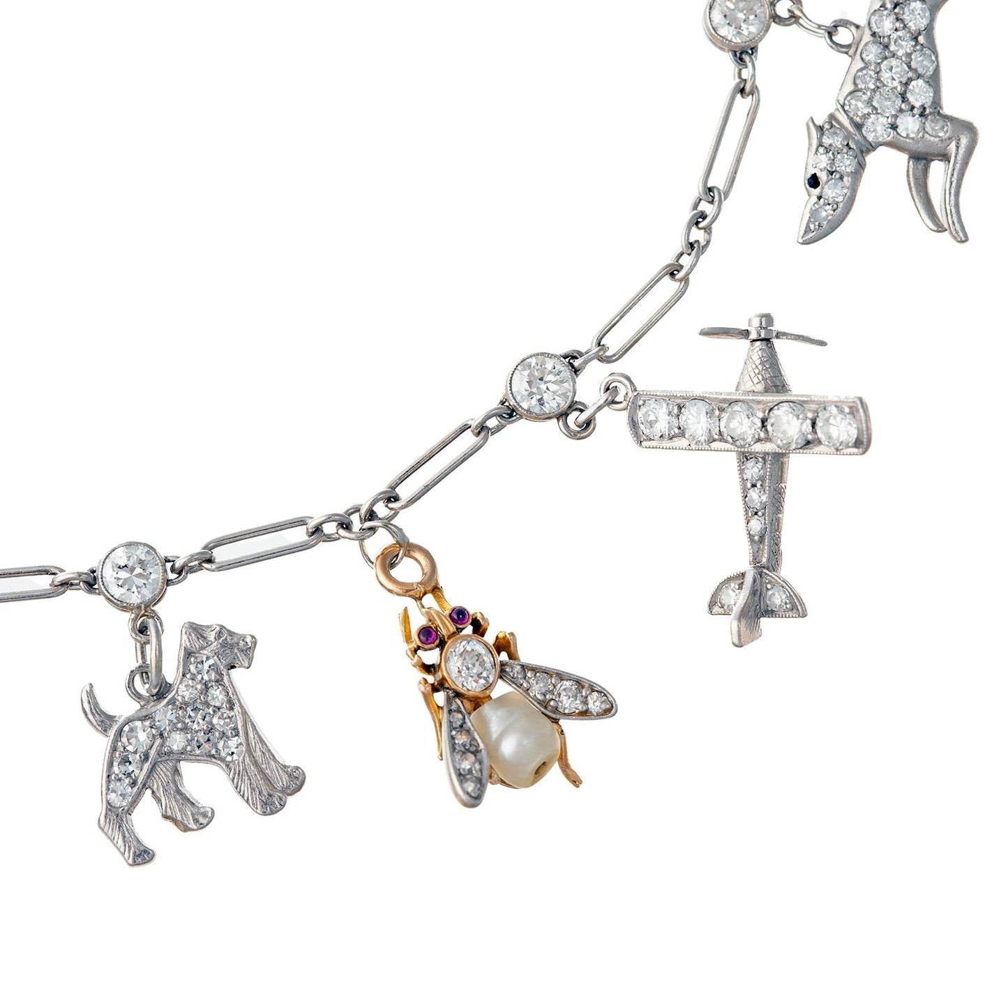 Estate Collection - Art Deco Platinum Gem - Set Charm Bracelet