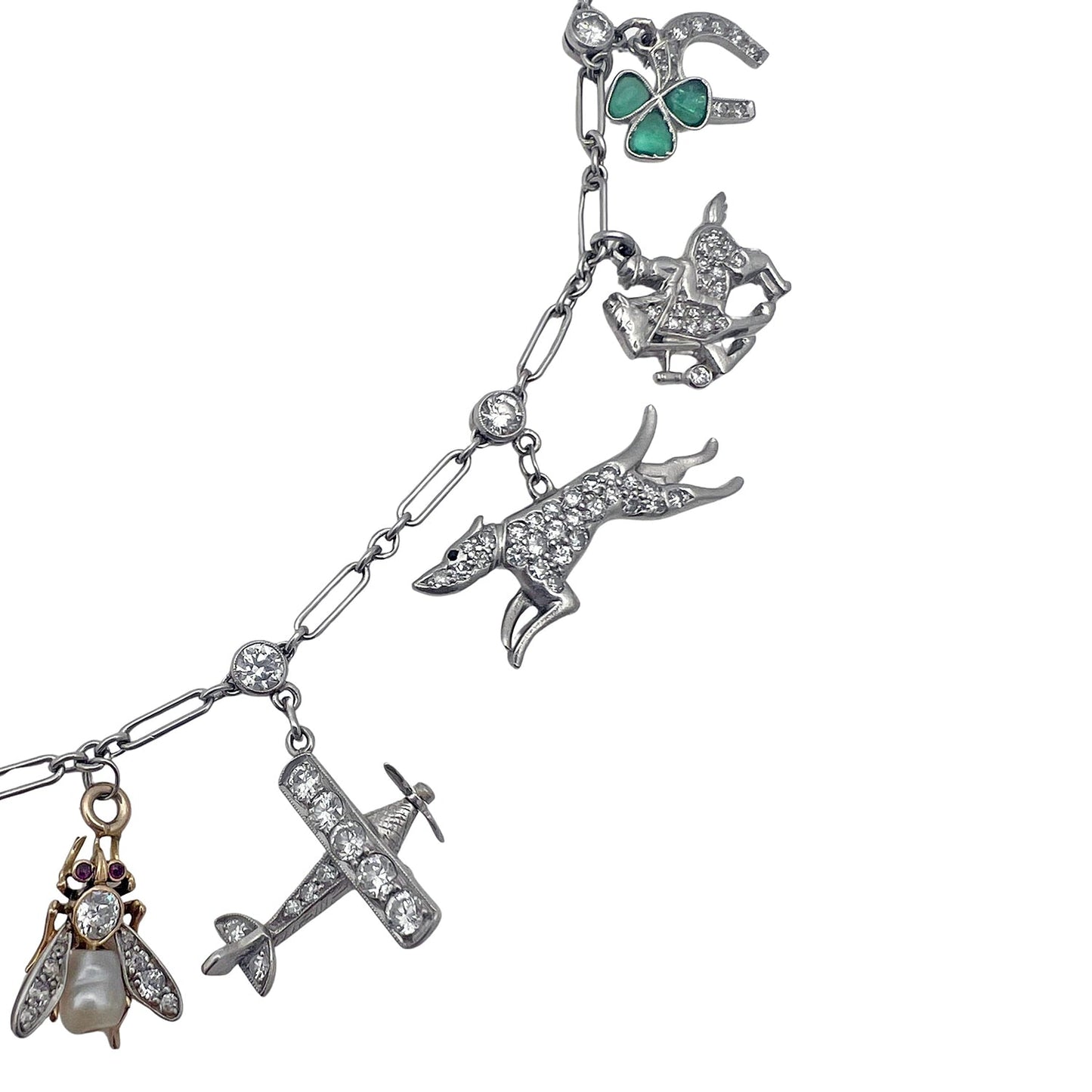 Estate Collection - Art Deco Platinum Gem - Set Charm Bracelet