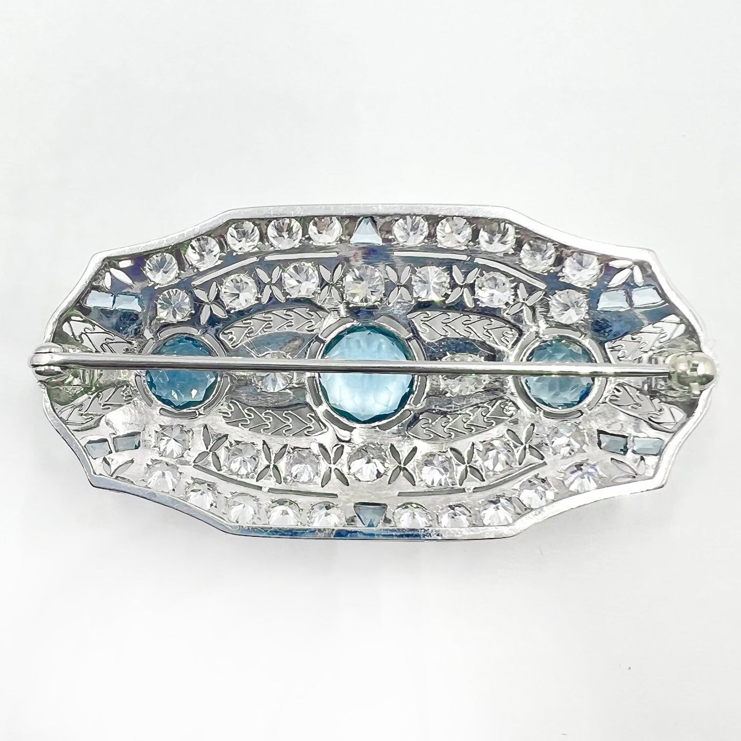 Estate Collection - Edwardian Platinum Aquamarine Diamond Brooch