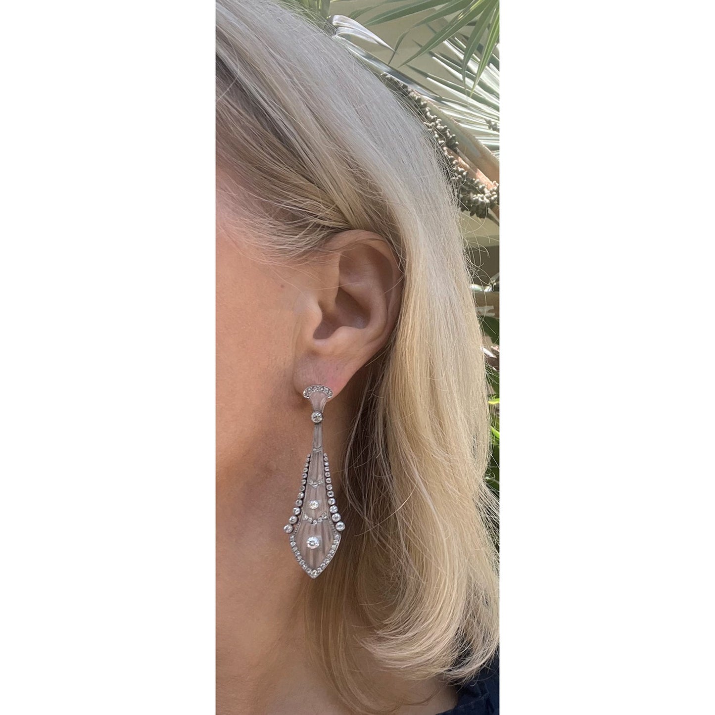 Estate Collection - Edwardian Platinum Rock Crystal Diamond Drop Earrings