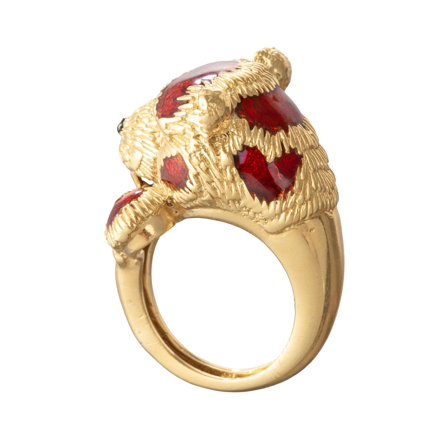 Estate Collection - Frascarolo 18k Yellow Gold Red Enamel Bear Ring