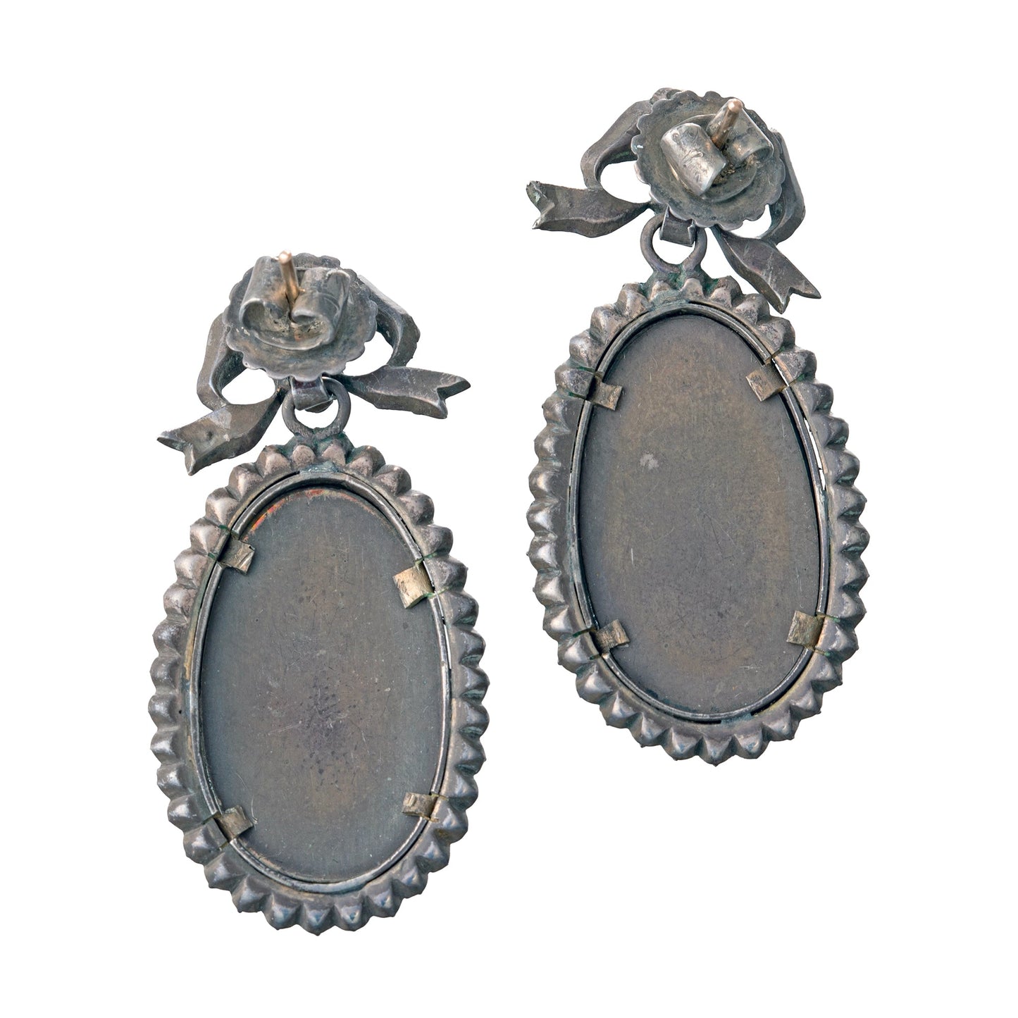 Estate Collection - Georgian Silver & Gold Painted Porcelain Cherub Diamond Earrings