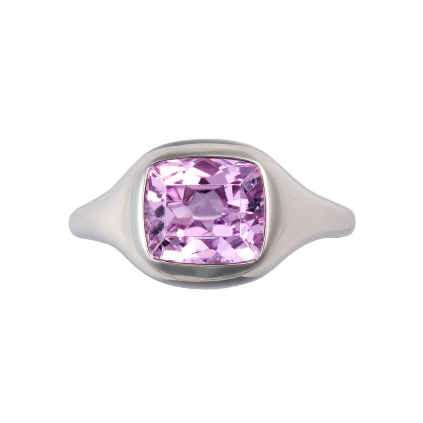 Estate Collection - Platinum Bezel-Set Cushion-Cut Kunzite RIng