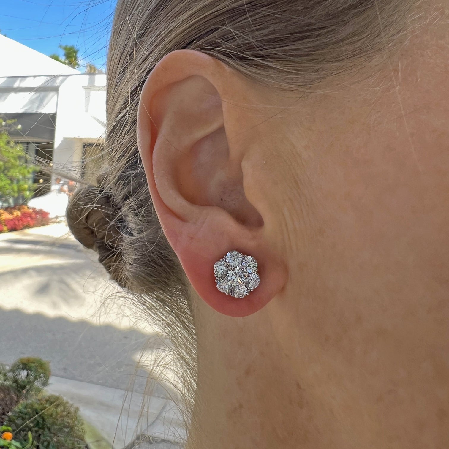 Estate Collection - Platinum Diamond Cluster Stud Earrings