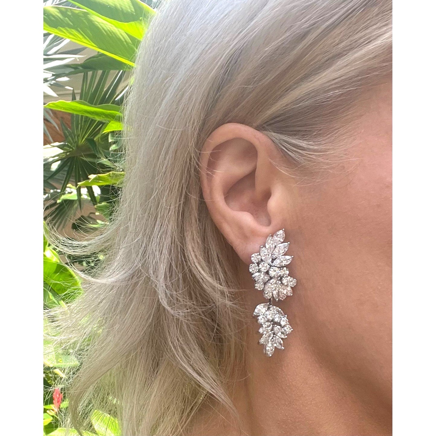 Estate Collection - Platinum Mixed - Cut Diamond Cluster Drop Earrings