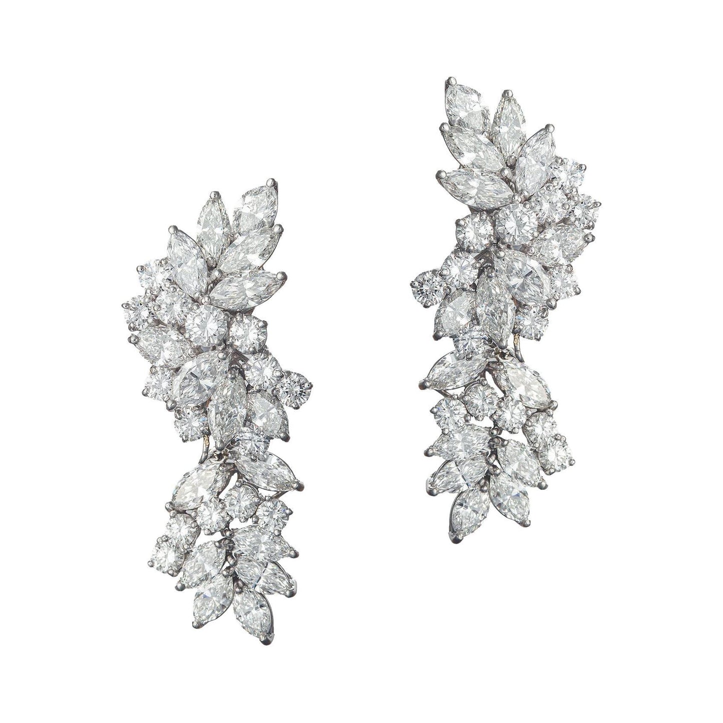 Estate Collection - Platinum Mixed - Cut Diamond Cluster Drop Earrings