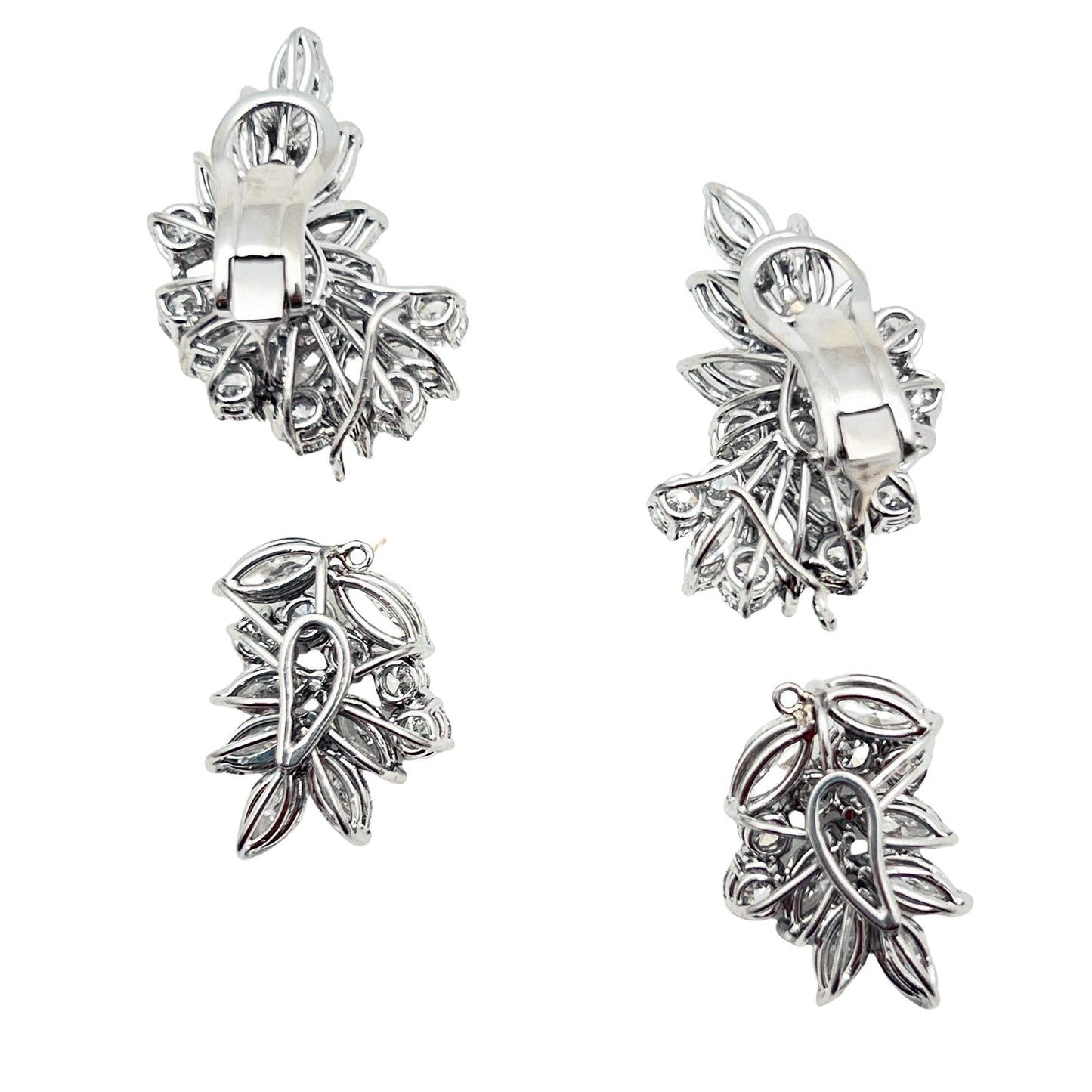 Estate Collection - Platinum Mixed - Cut Diamond Cluster Drop Earrings