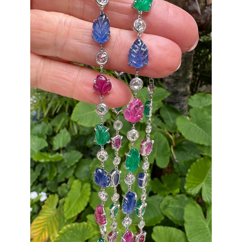 Estate Collection - Platinum Multicolored Gemstone Tutti Frutti Long Necklace