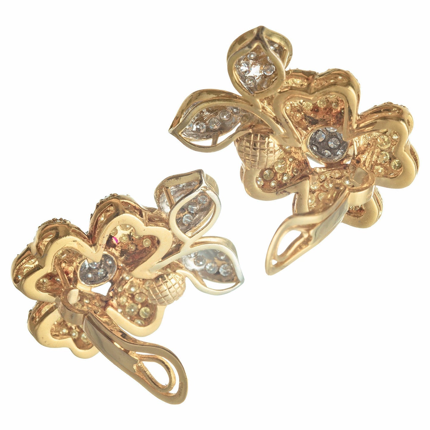 Estate Collection - Yellow & White Pavé Diamond Flower Earrings