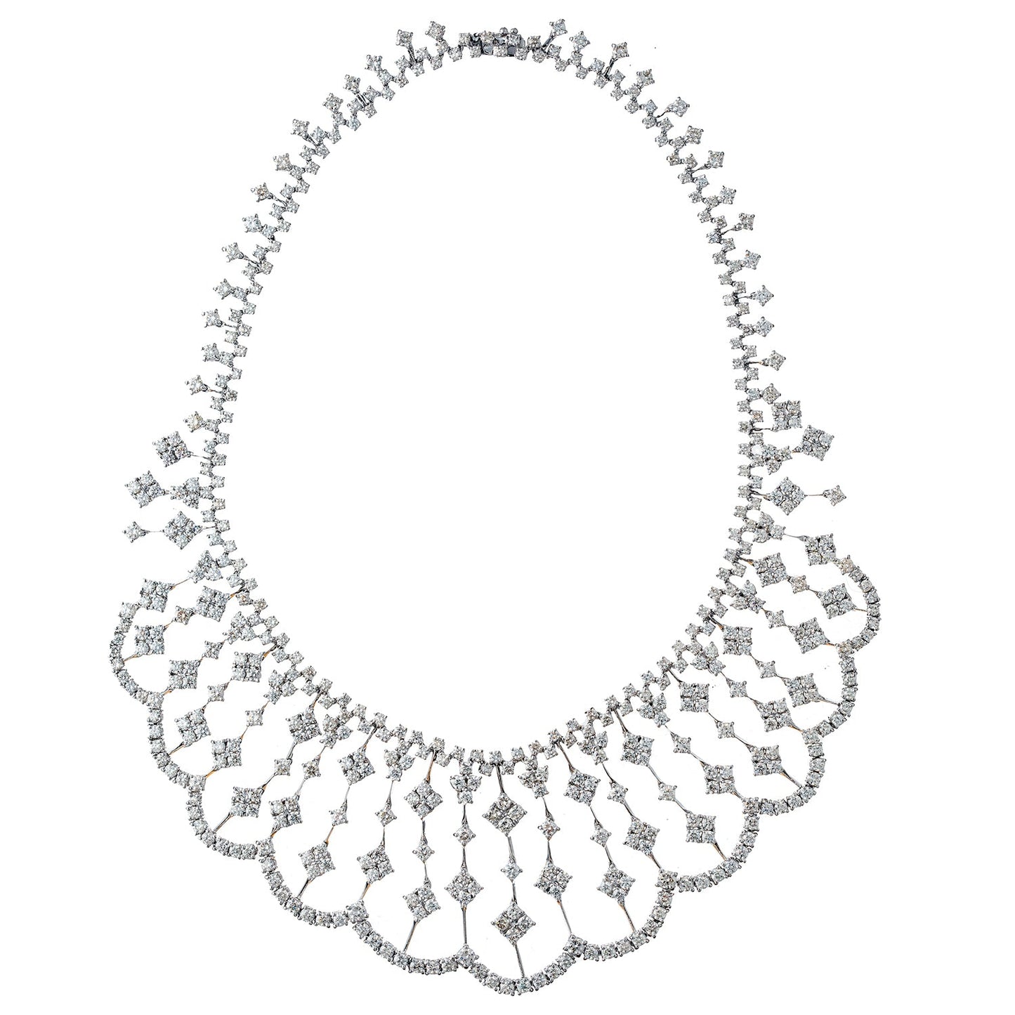 Giovane - 18k White Gold Diamond Lace Necklace