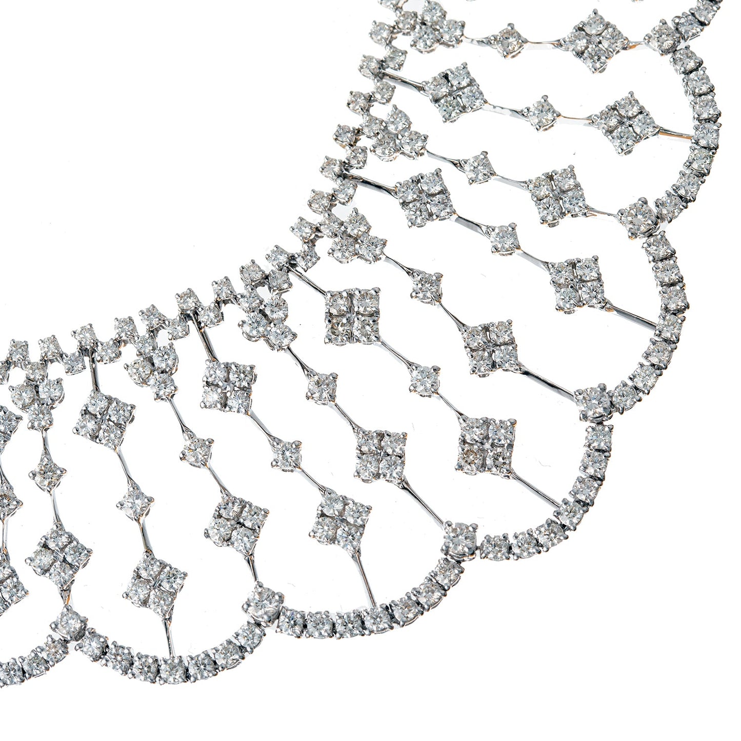 Giovane - 18k White Gold Diamond Lace Necklace