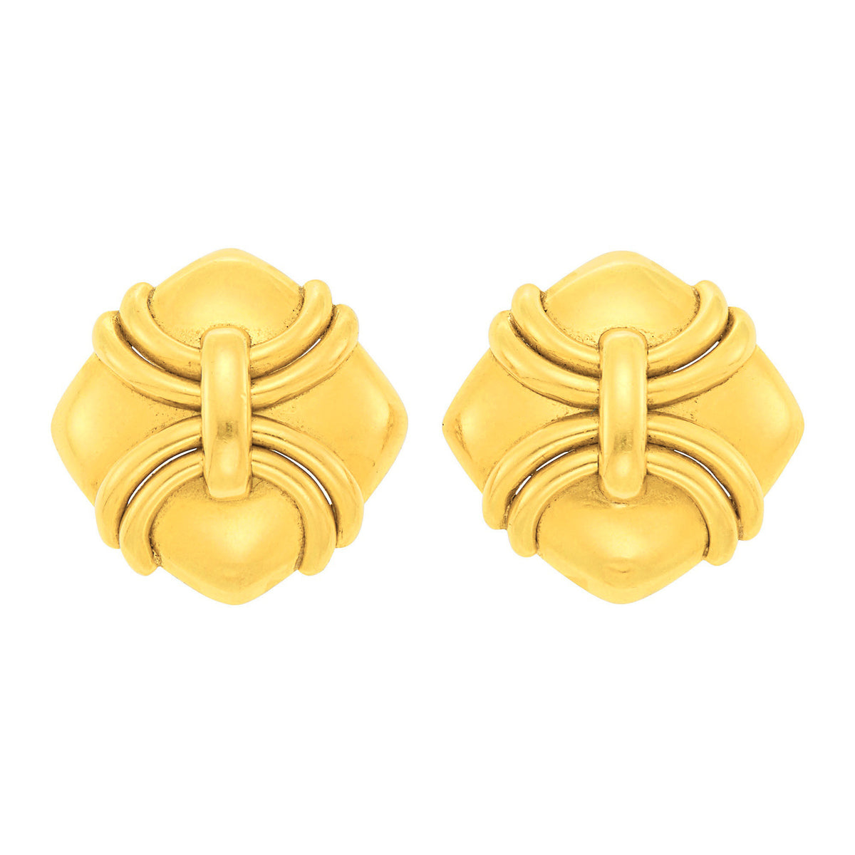 Estate 18k Yellow Gold Sculptural Large Clip Earrings