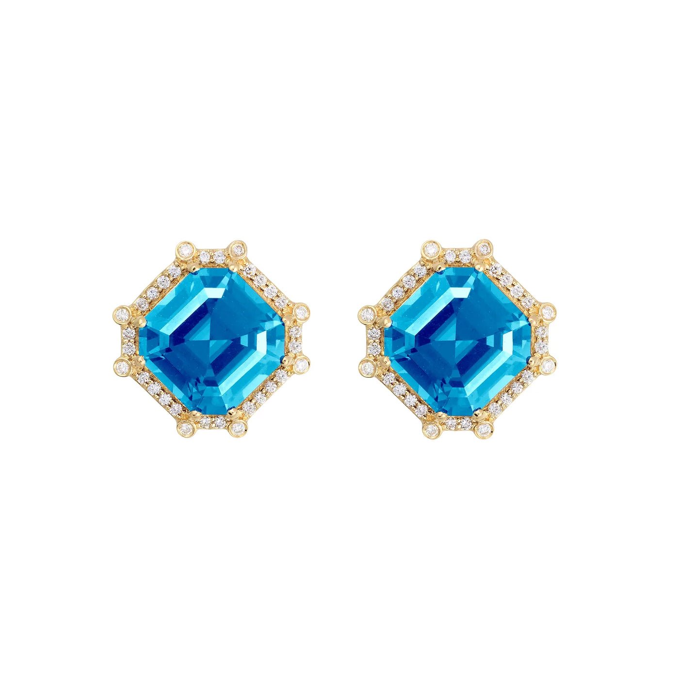 Goshwara - Blue Topaz Diamond Asscher - Cut Stud Earrings