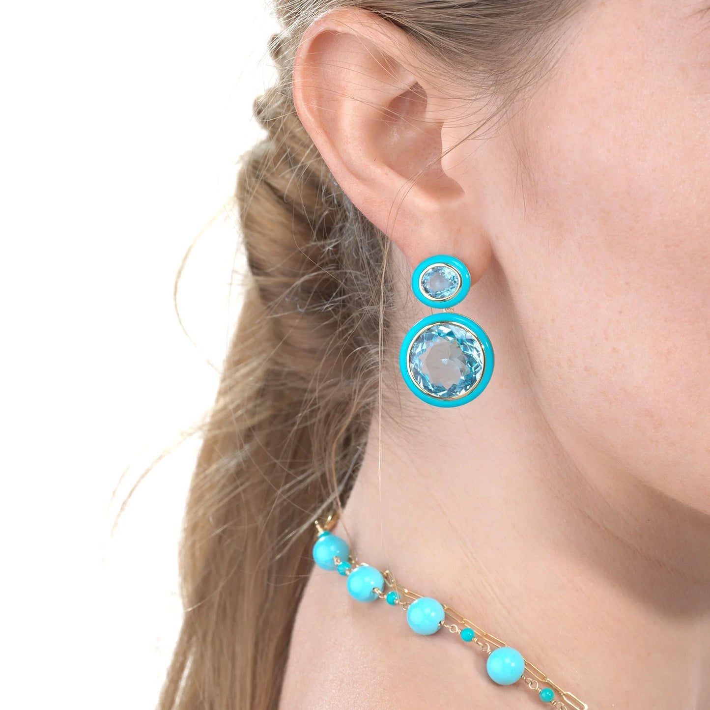 Goshwara - Blue Topaz Turquoise Melange Double - Drop Earrings