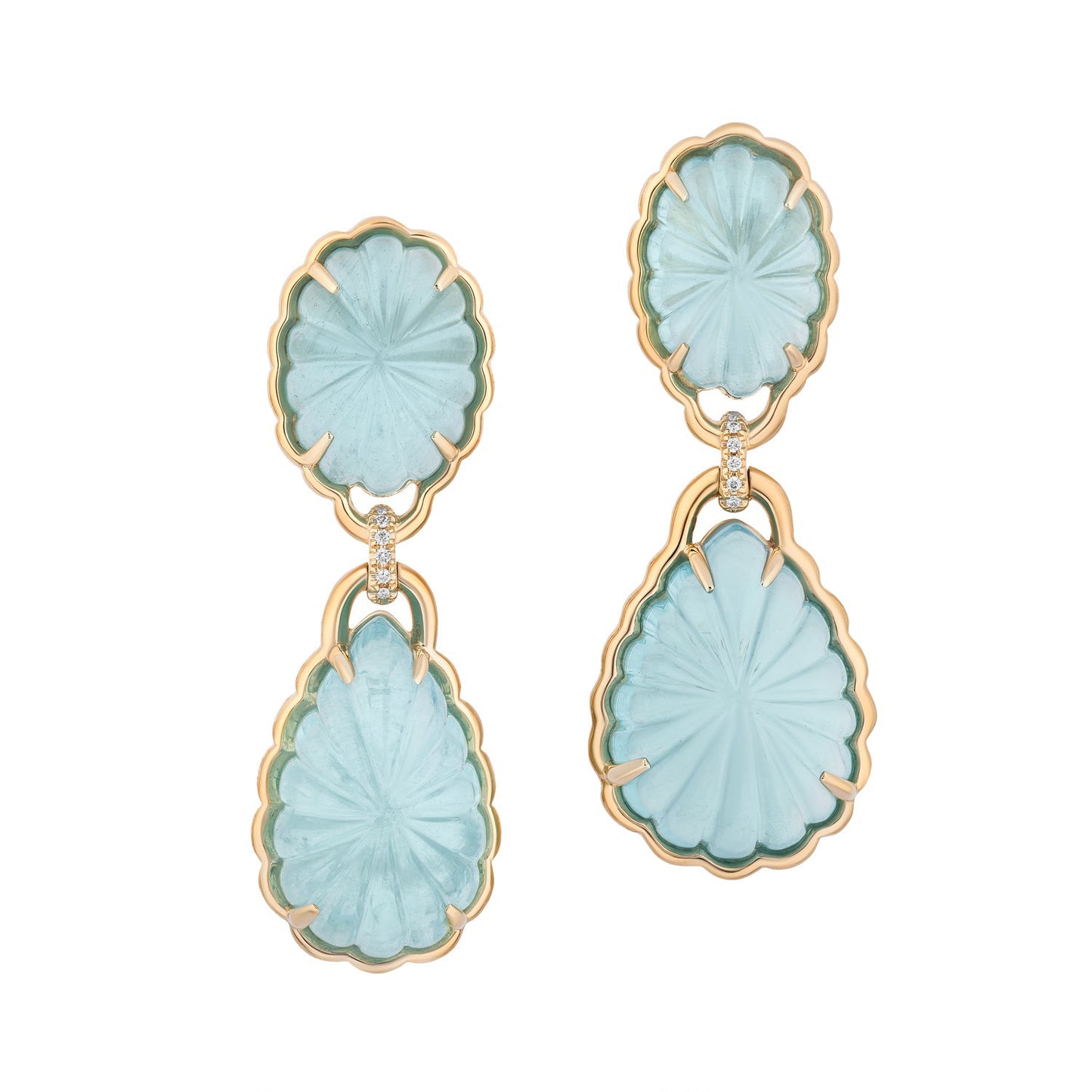 Goshwara - Carved Aquamarine Diamond Double - Drop Earrings