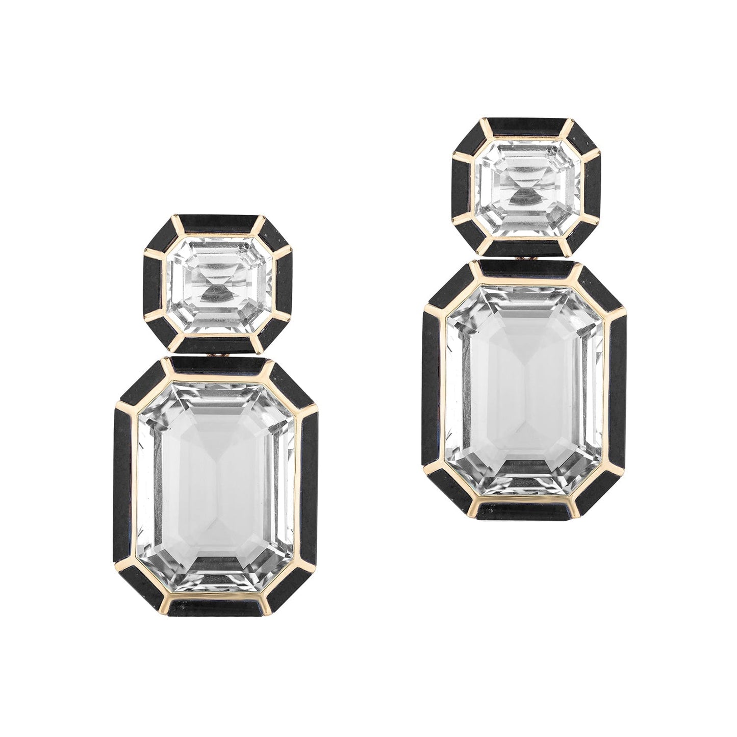 Goshwara - Rock Crystal Onyx Inlay Drop Earrings