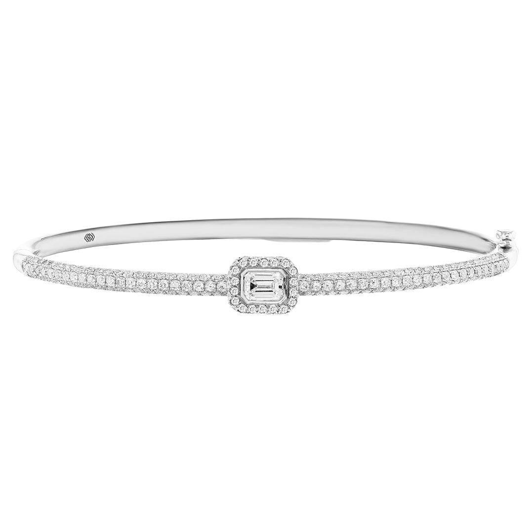 Greenleaf & Crosby - 18k White Gold Emerald - Cut Diamond Halo Bangle