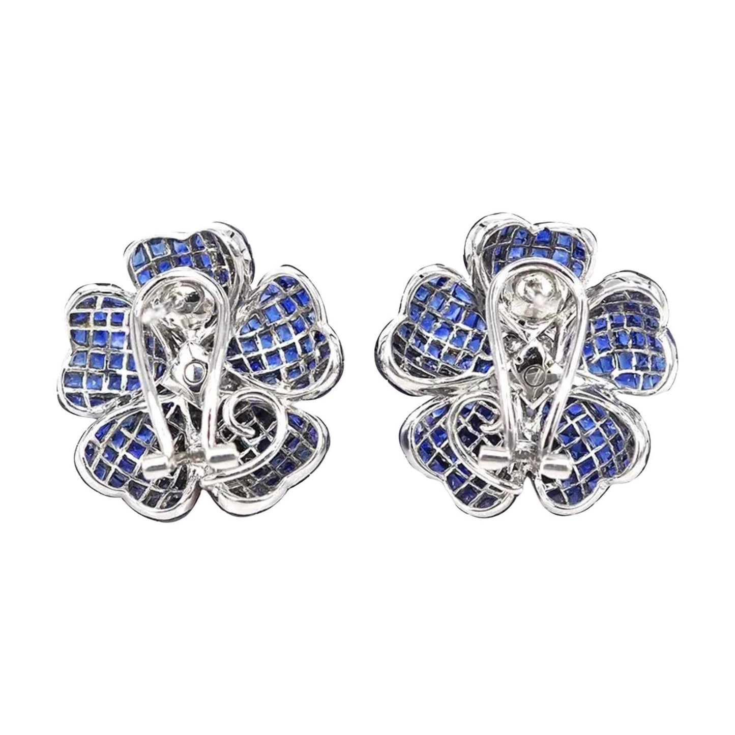 Greenleaf & Crosby - Medium Invisibly - Set Sapphire Diamond Flower Earrings