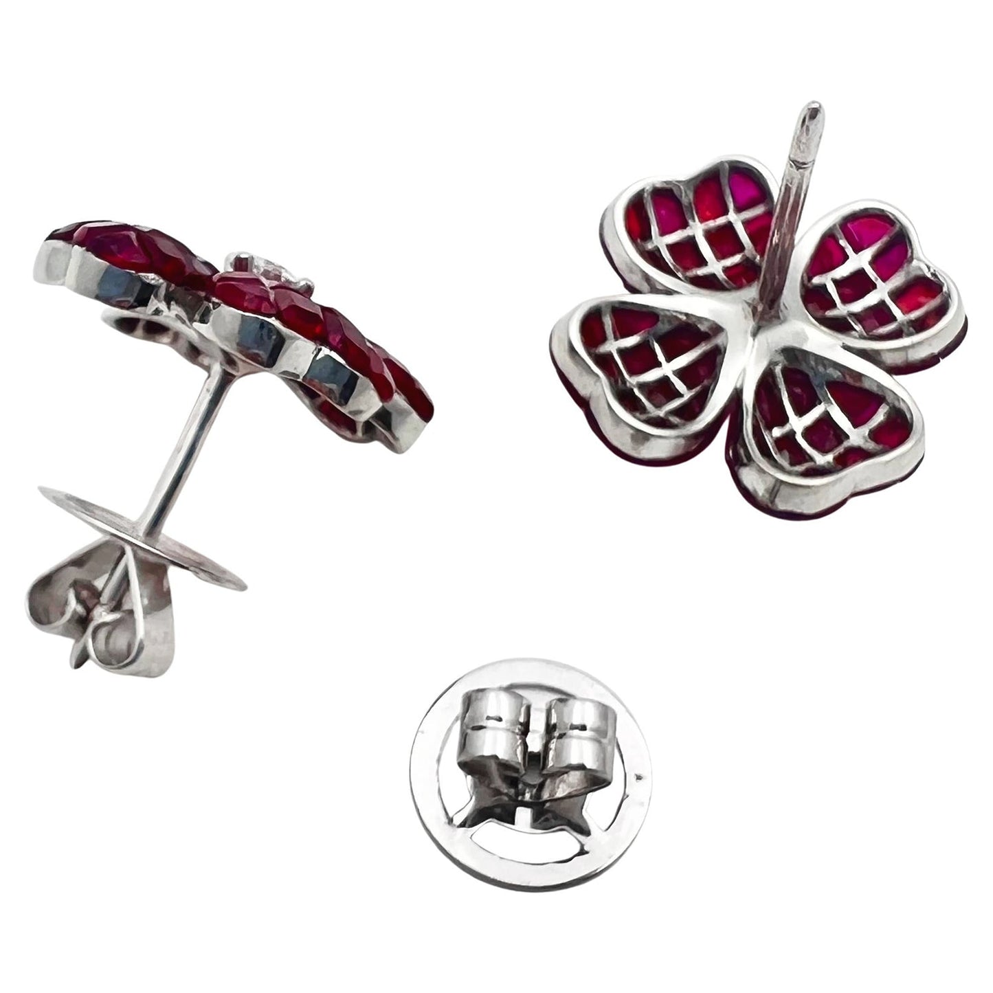 Greenleaf & Crosby - Small Invisibly - Set Ruby Diamond Clover Earrings