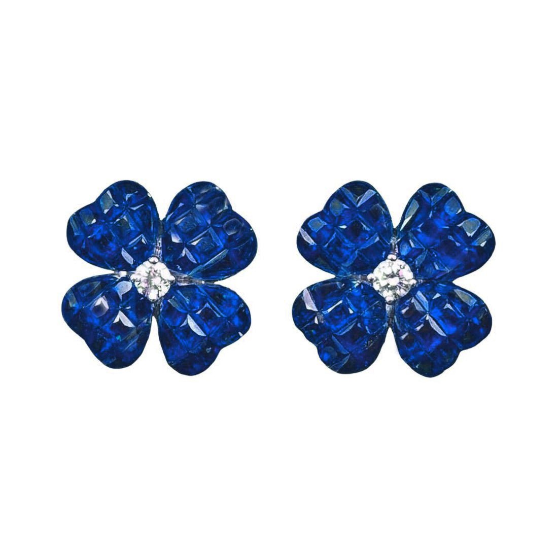 Greenleaf & Crosby - Small Invisibly - Set Sapphire Diamond Clover Earrings