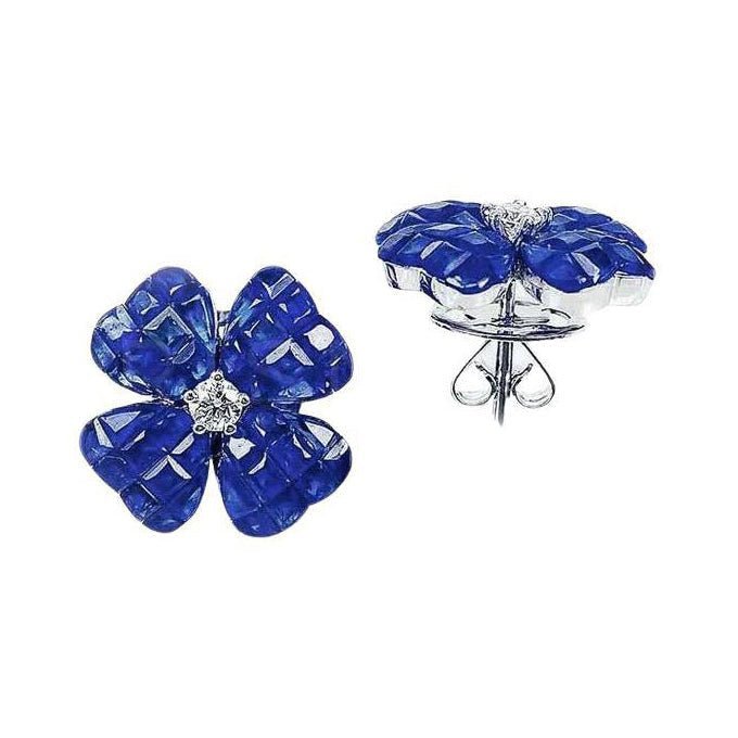 Greenleaf & Crosby - Small Invisibly - Set Sapphire Diamond Clover Earrings