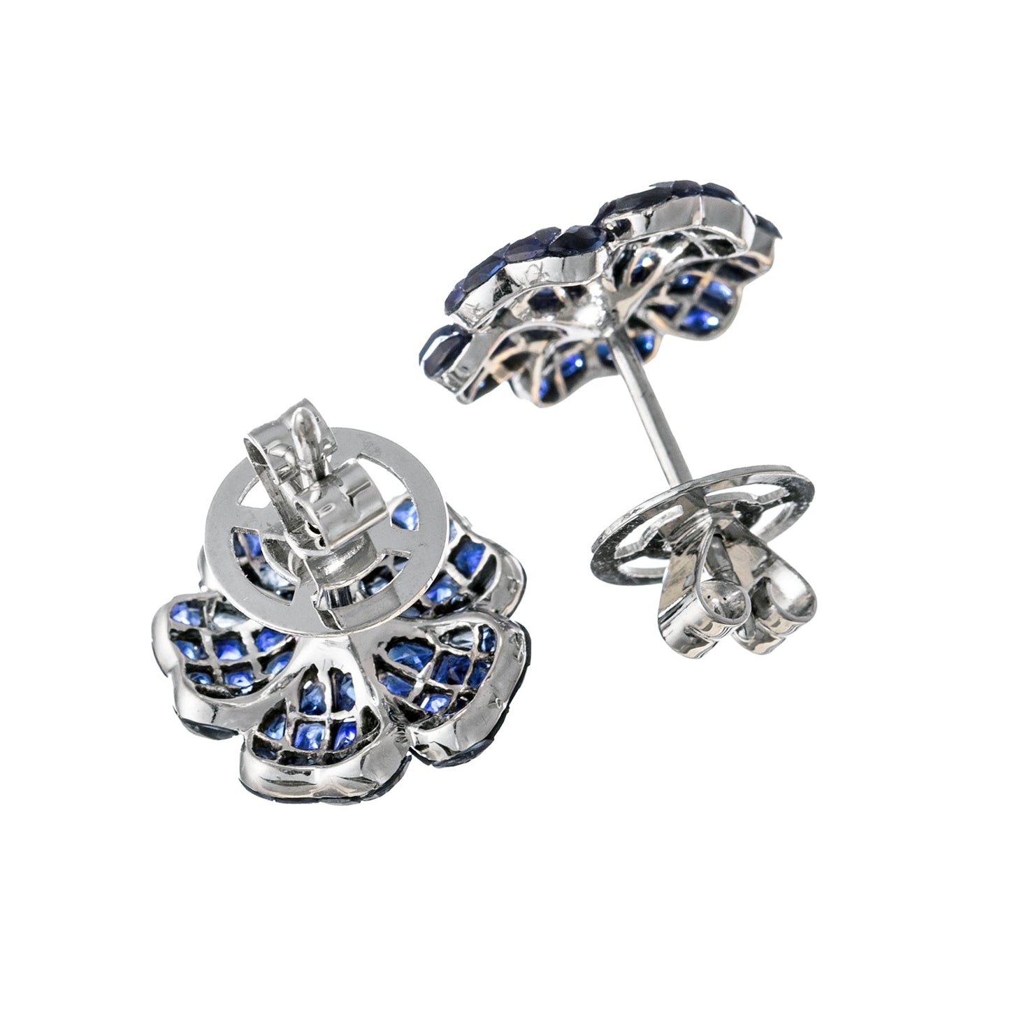 Greenleaf & Crosby - Small Invisibly - Set Sapphire Diamond Flower Earrings