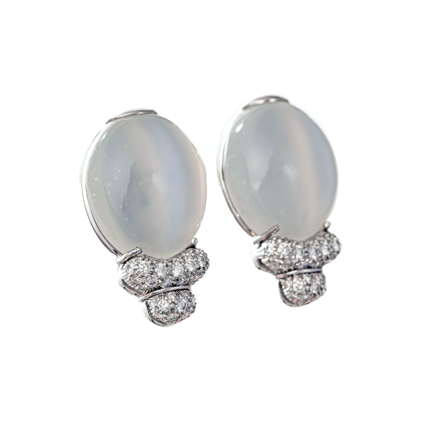Henry Dunay - Platinum Cat's Eye Moonstone Diamond Earrings