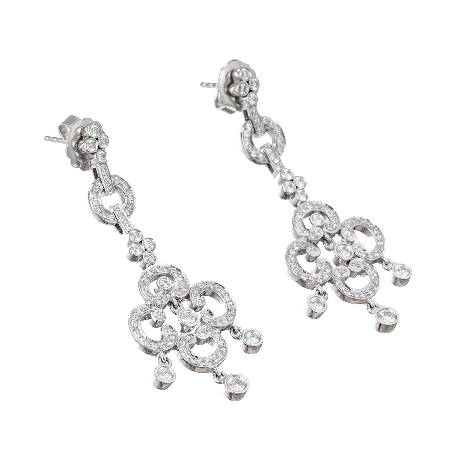 Kwiat - 18k White Gold Diamond Deco Drop Earrings