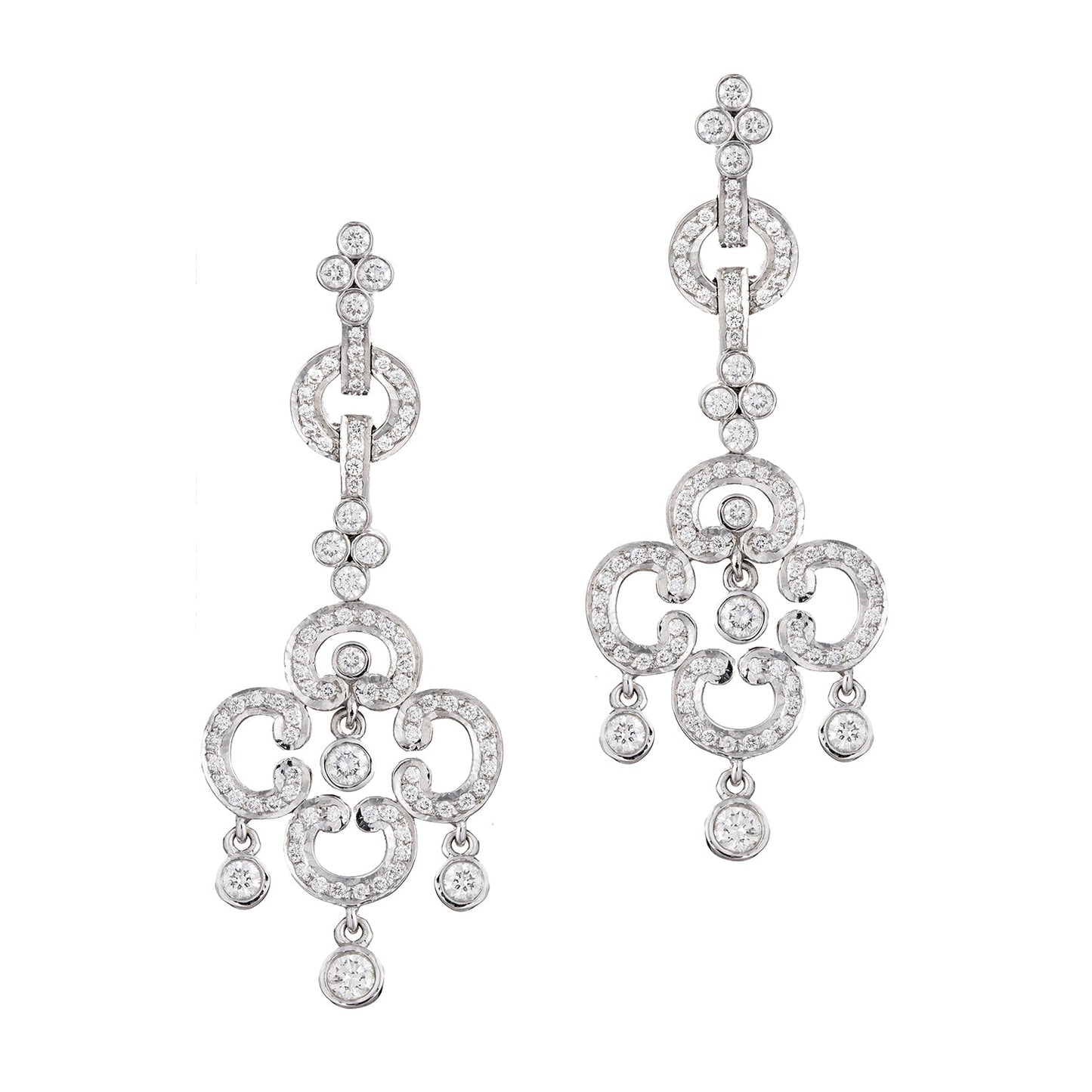 Kwiat - 18k White Gold Diamond Deco Drop Earrings