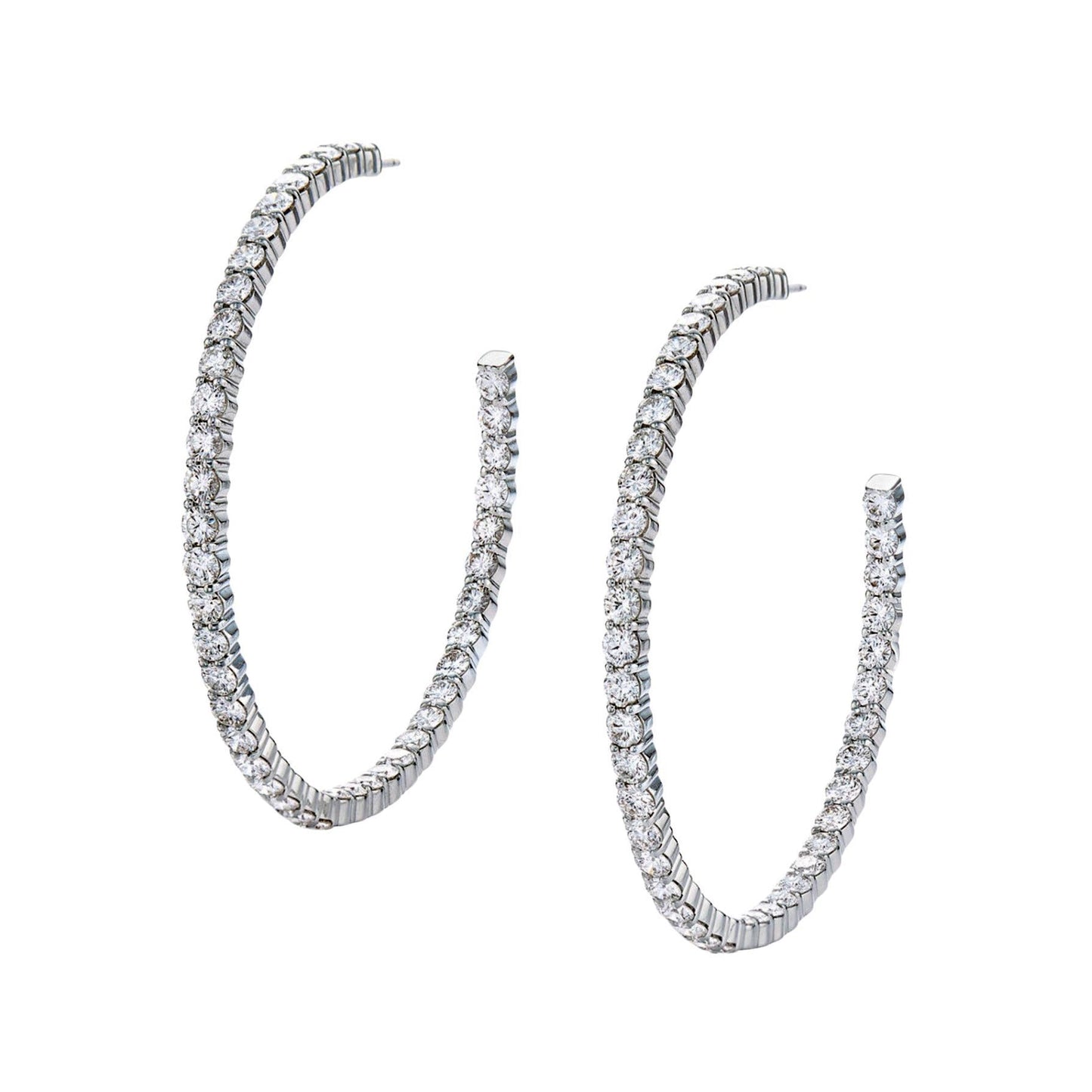 Kwiat - 6.49ct 18k White Gold Round Brilliant Diamond Hoop Earrings