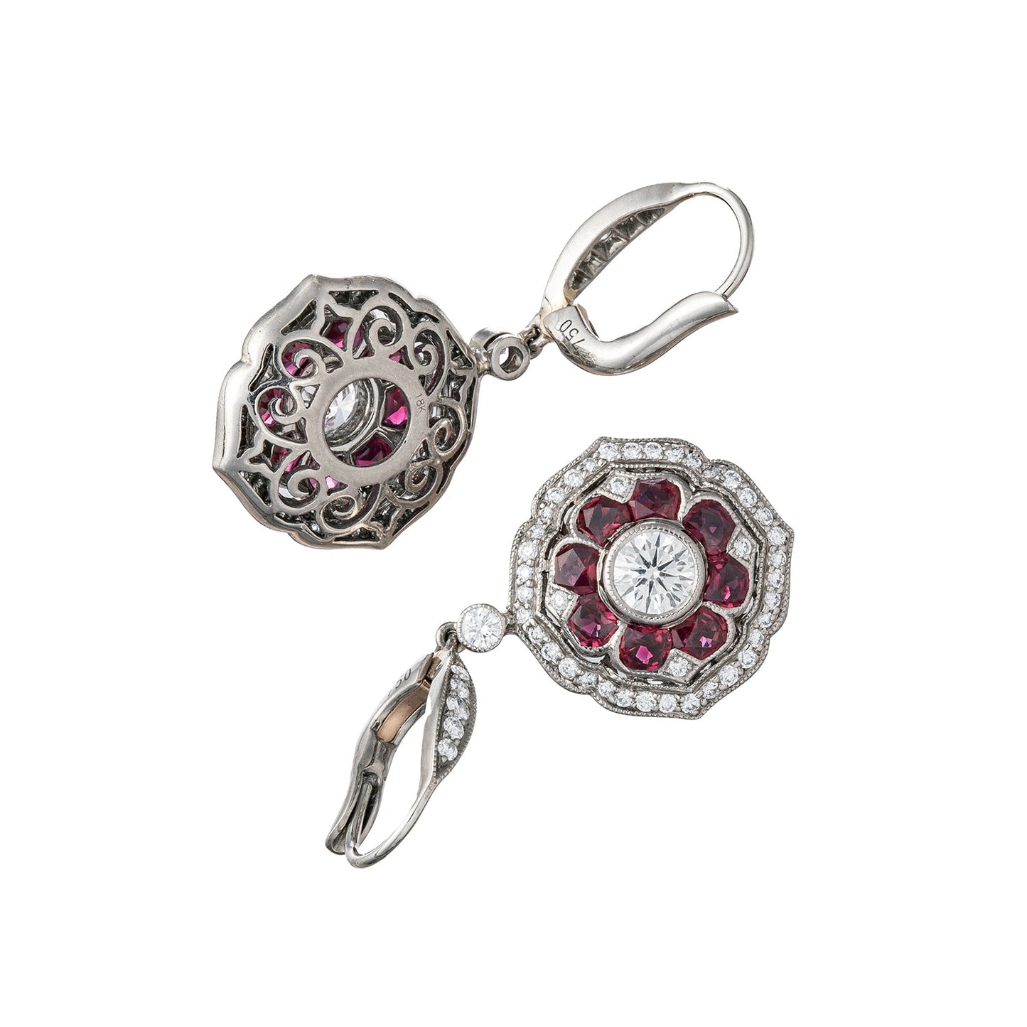 Kwiat - Diamond Ruby Floral Drop Earrings
