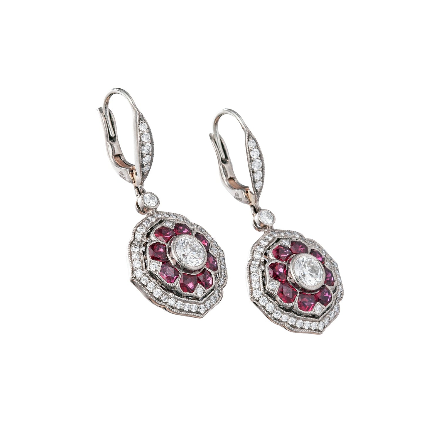 Kwiat - Diamond Ruby Floral Drop Earrings