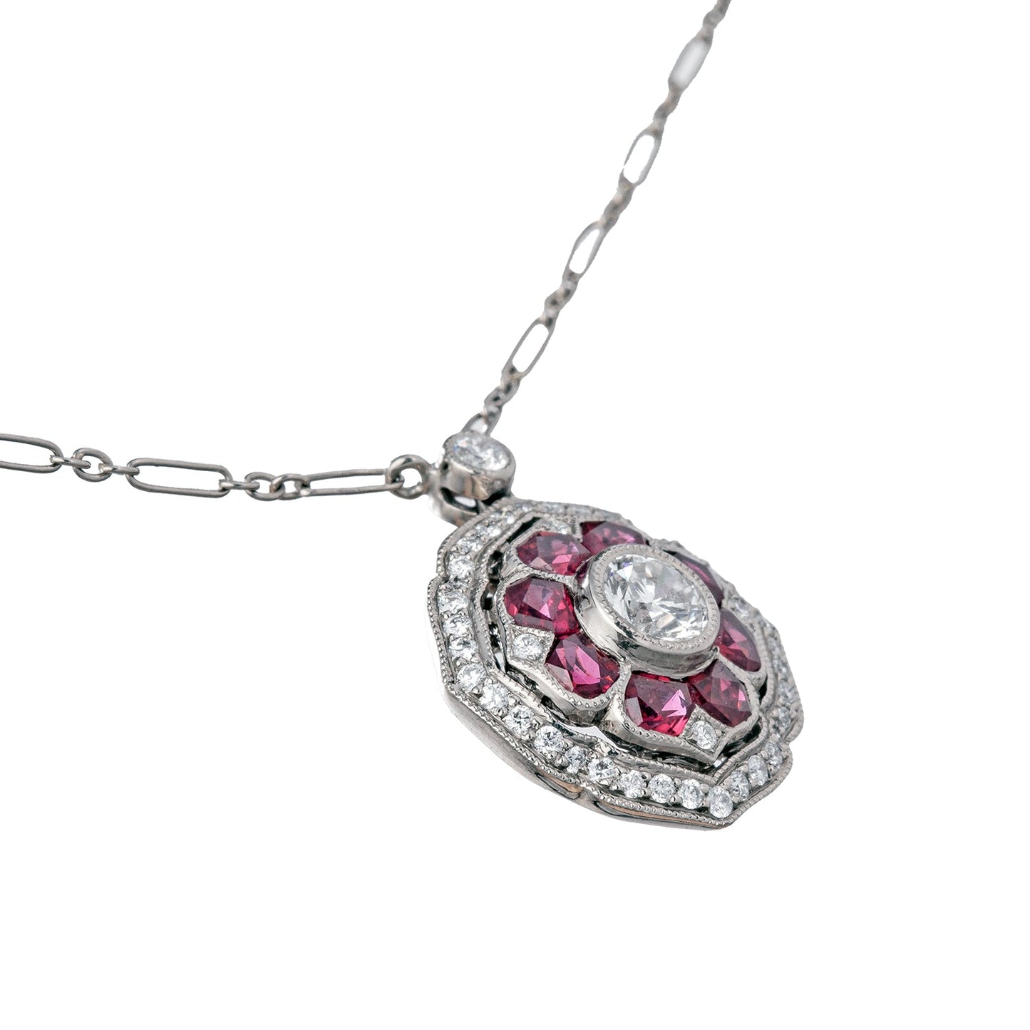Kwiat - Diamond Ruby Floral Pendant Necklace