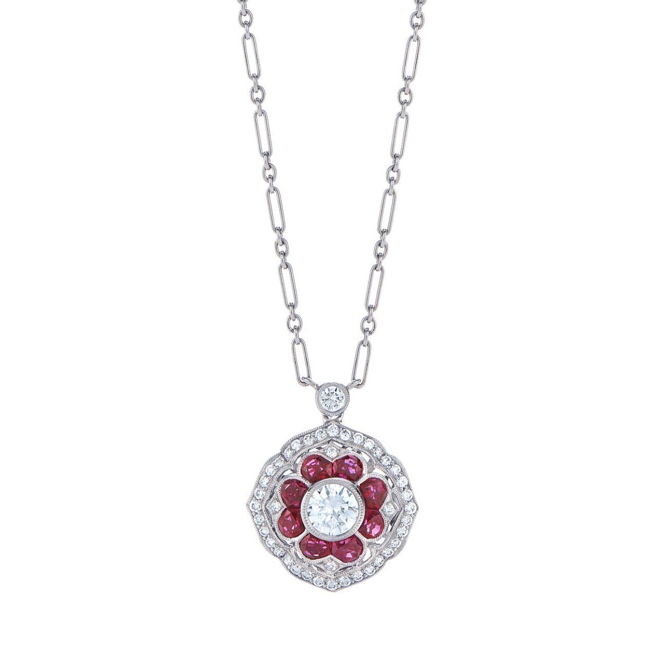Kwiat - Diamond Ruby Floral Pendant Necklace