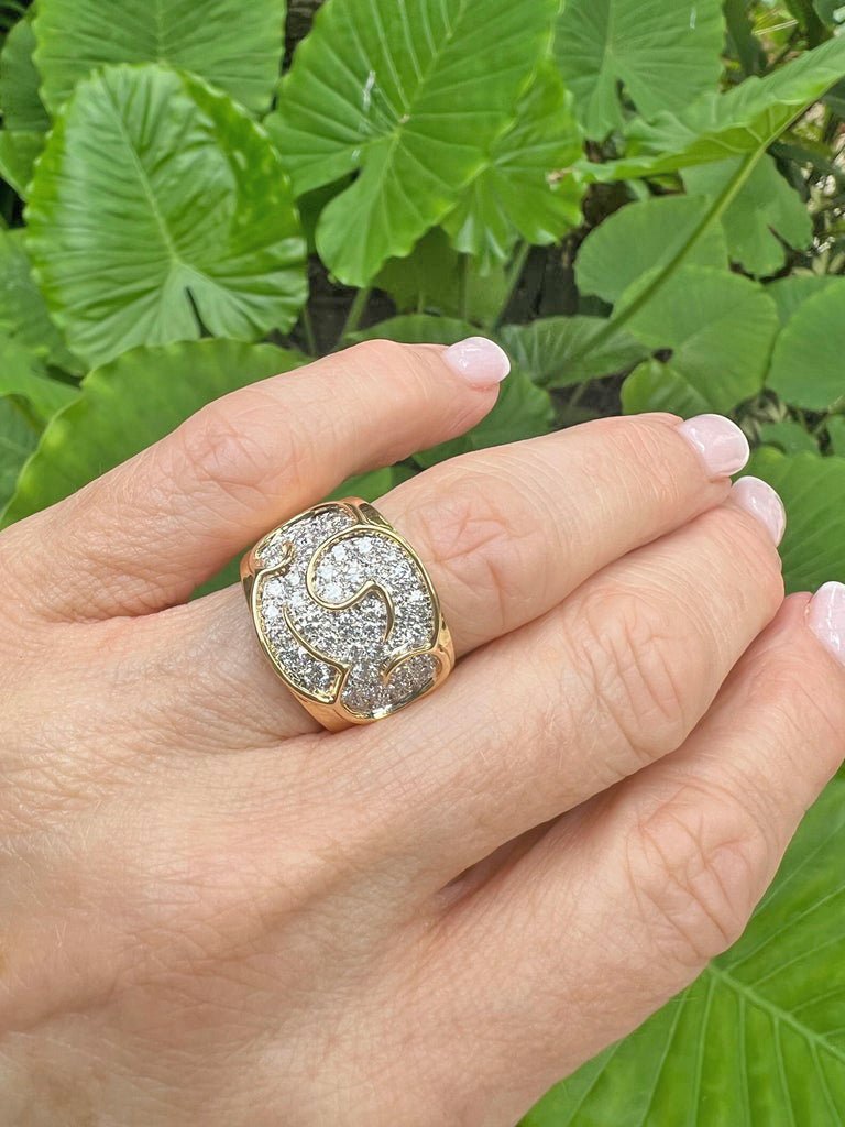 Marina B - Estate 18k Yellow Gold Diamond Onda Wide Band Ring