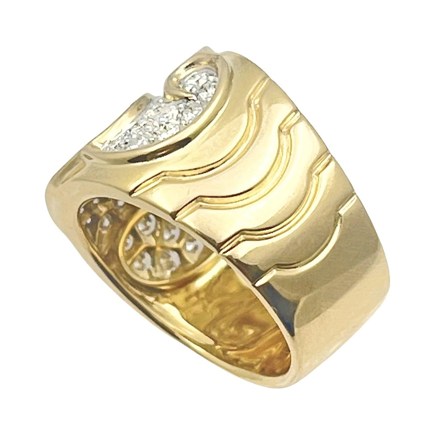 Marina B - Estate 18k Yellow Gold Diamond Onda Wide Band Ring