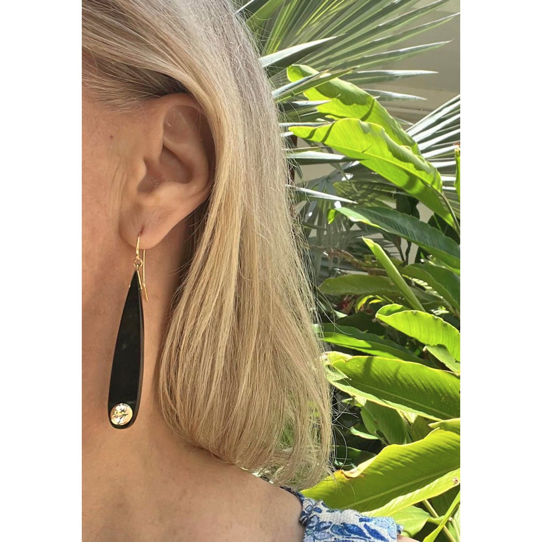 Mark Davis - Black Bakelite White Topaz Drop Earrings