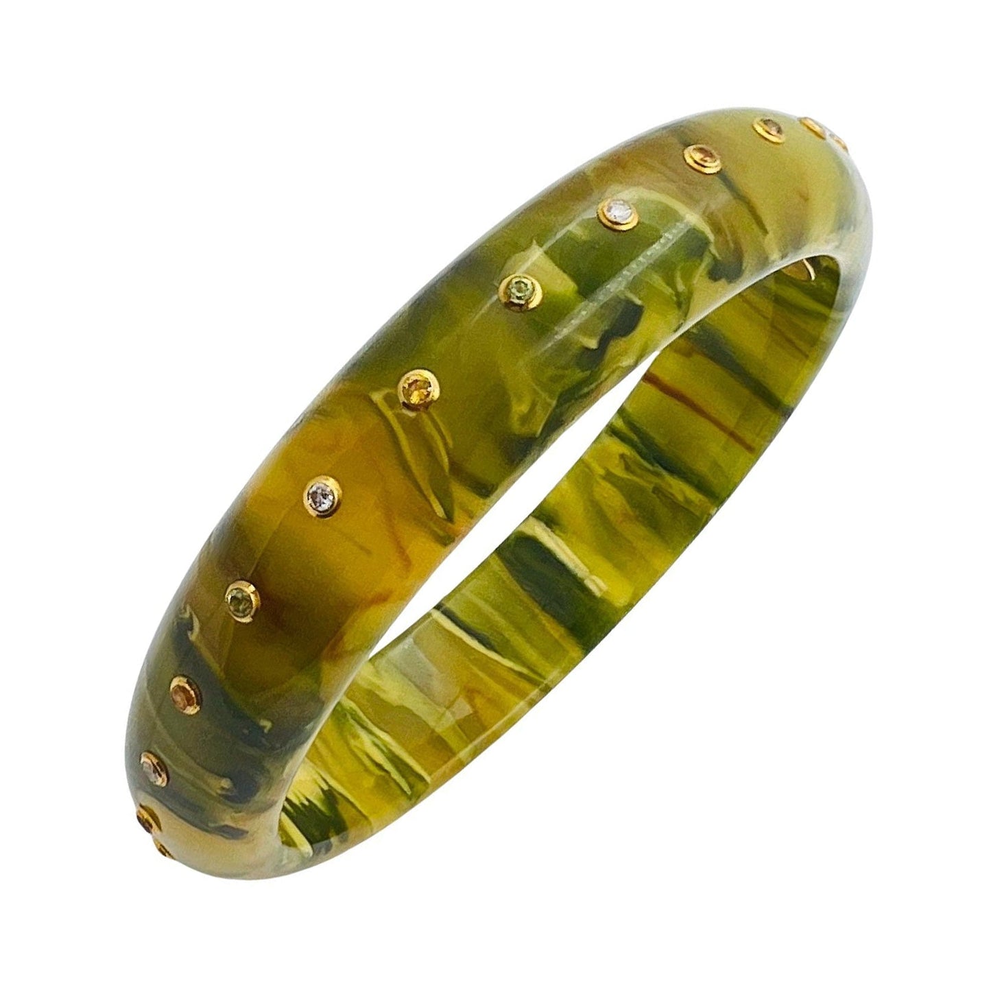 Mark Davis - Estate Green & Yellow Mottled Bakelite Gemstone Bangle