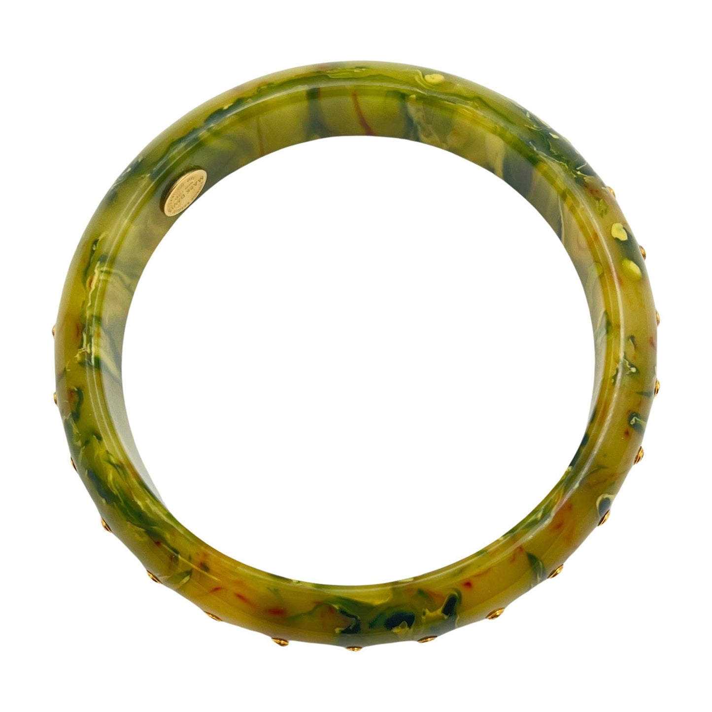 Mark Davis - Estate Green & Yellow Mottled Bakelite Gemstone Bangle