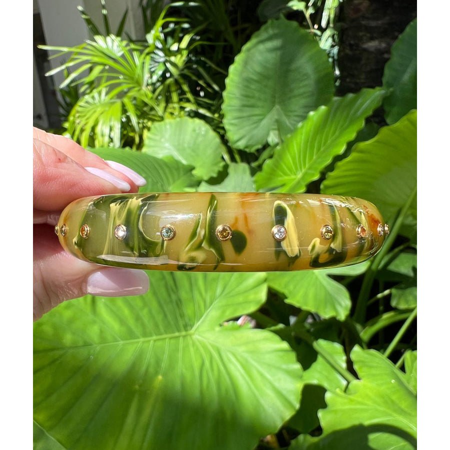 Mark Davis - Estate Green & Yellow Mottled Bakelite Gemstone Bangle