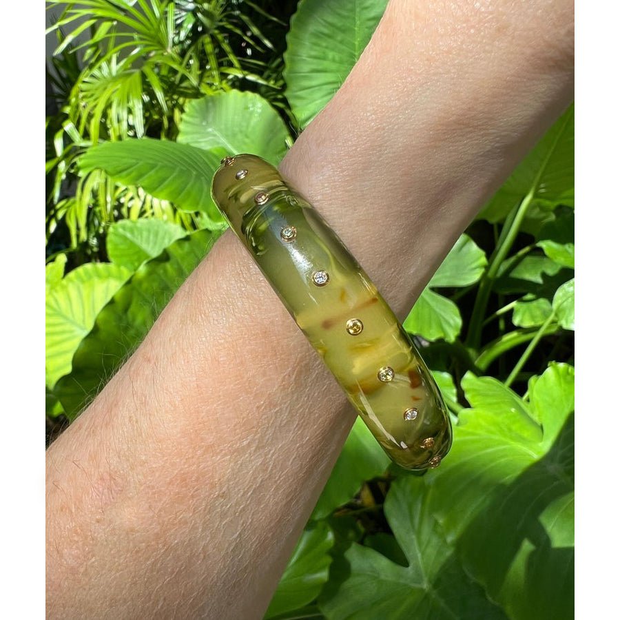 Mark Davis - Estate Green & Yellow Mottled Bakelite Gemstone Bangle