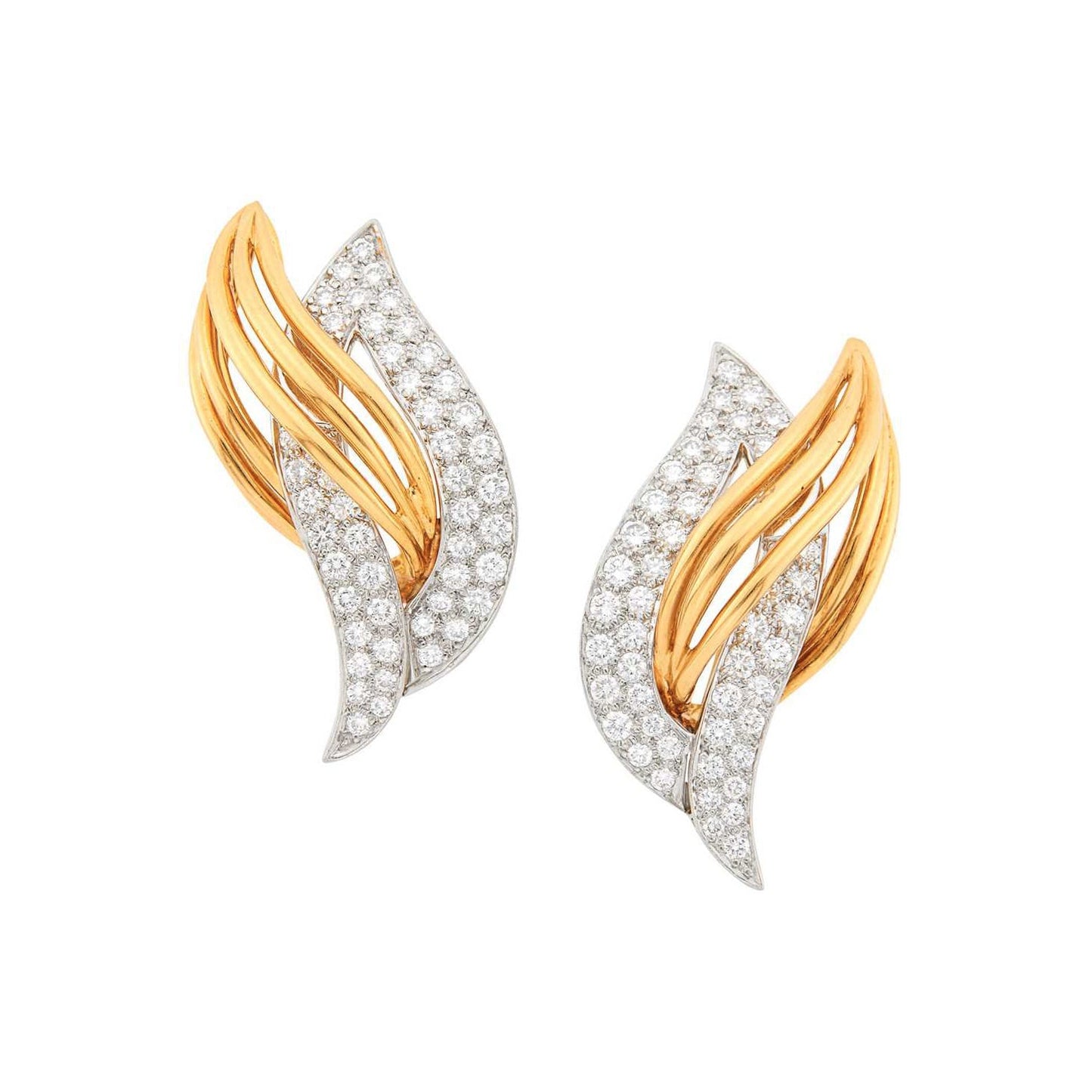 Oscar Heyman - 18k Yellow Gold Platinum Diamond Entwined Flame Earrings