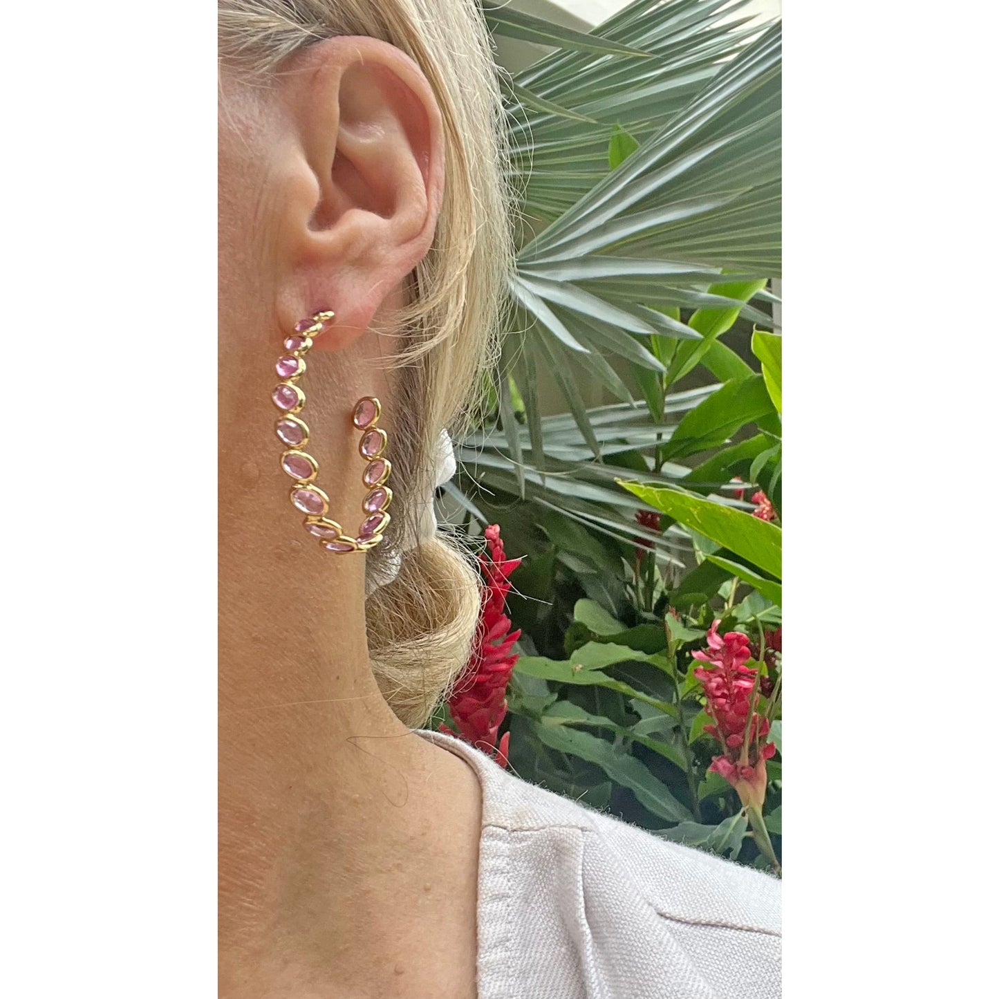 Paolo Costagli - 18k Yellow Gold Pink Sapphire Ombre Large Hoop Earrings