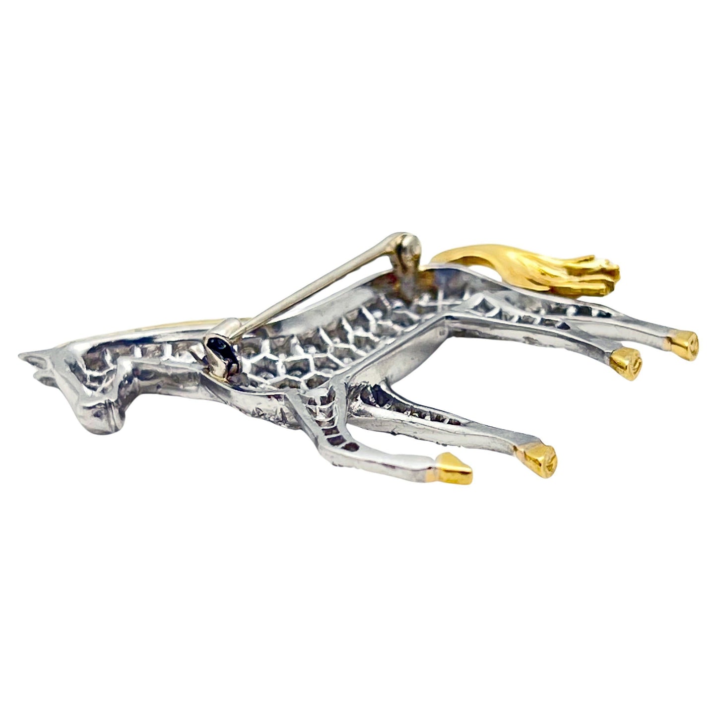 Platinum 18k Gold Pave Diamond Horse Pin