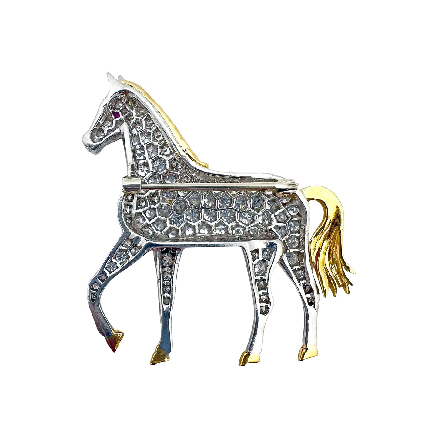 Platinum 18k Gold Pave Diamond Horse Pin