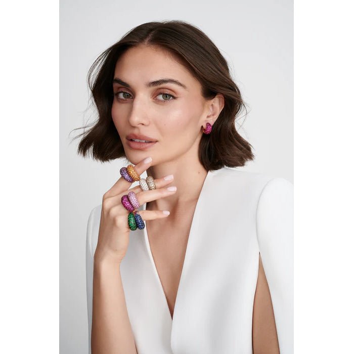 Piranesi - Deep Pink Sapphire Domed Huggie Earrings