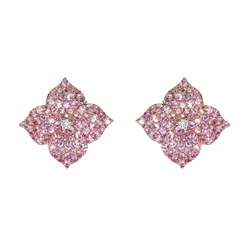 Piranesi - Pavé Pink Sapphire Fiore Flower Earrings