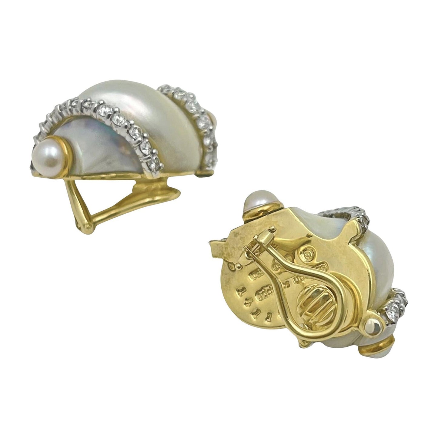 Seaman Schepps - 18k Gold Diamond Pearl Turbo Shell Earrings